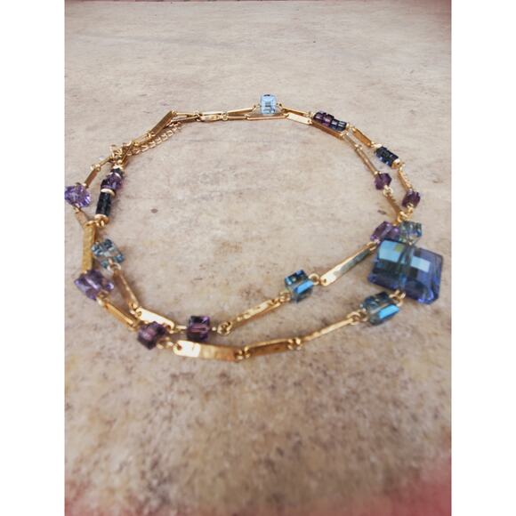 Vintage RLM Robert Lee Morris Gold Tone Crystal Necklace Signed 35–38” - Picture 1 of 11